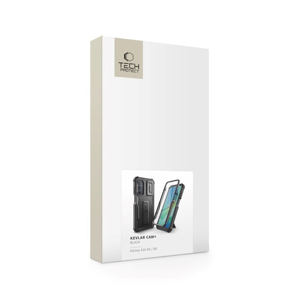 Samsung Galaxy A16 (4G/5G) Tech-Protect Kevlar Pro Hårdt Plastik Bagside Cover m. Skærmbeskyttelse & Kickstand - Sort
