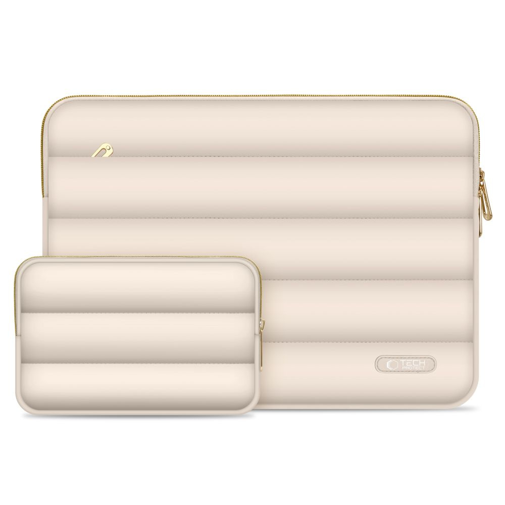 MacBook / Laptop 13-14" - Tech-Protect Puffy - Sleeve m. Small Bag - Beige