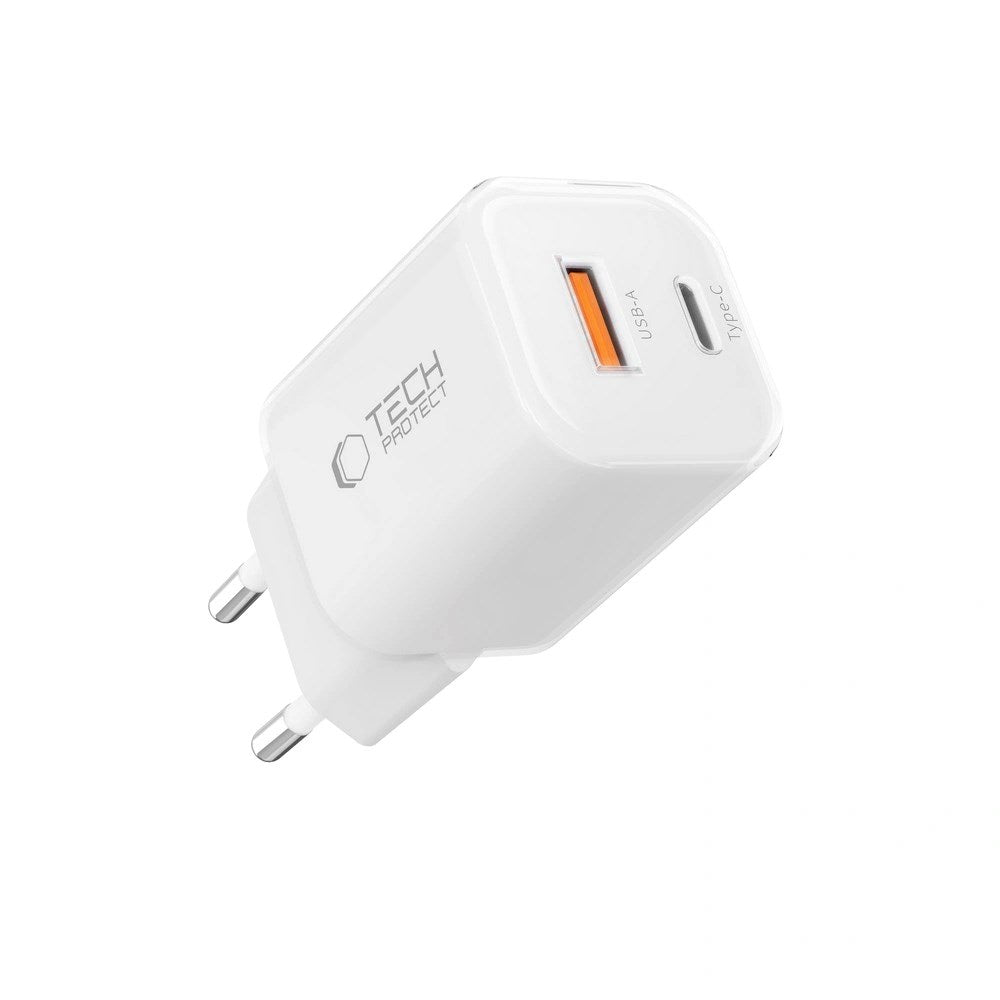 Tech-Protect 33W Vægoplader - 1x USB-A / 1x USB-C - Hvid
