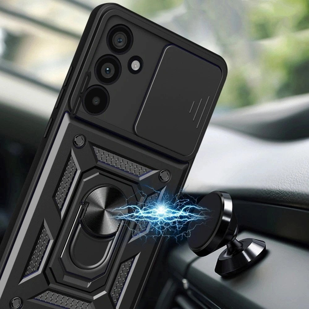 Samsung Galaxy A57 Tech-Protect Camshield m. Fingergreb & Ståfunktion - Sort