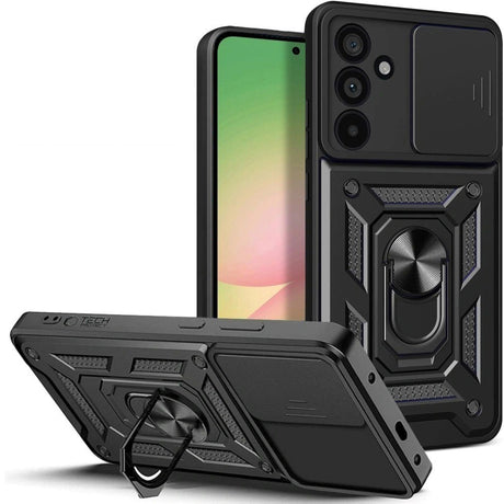 Samsung Galaxy A57 Tech-Protect Camshield m. Fingergreb & Ståfunktion - Sort