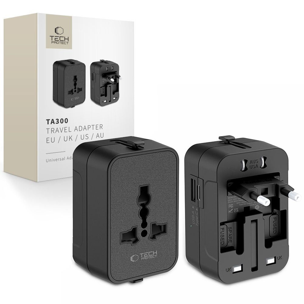 Tech-Protect Rejseadapter - EU / UK / US / AU - Sort