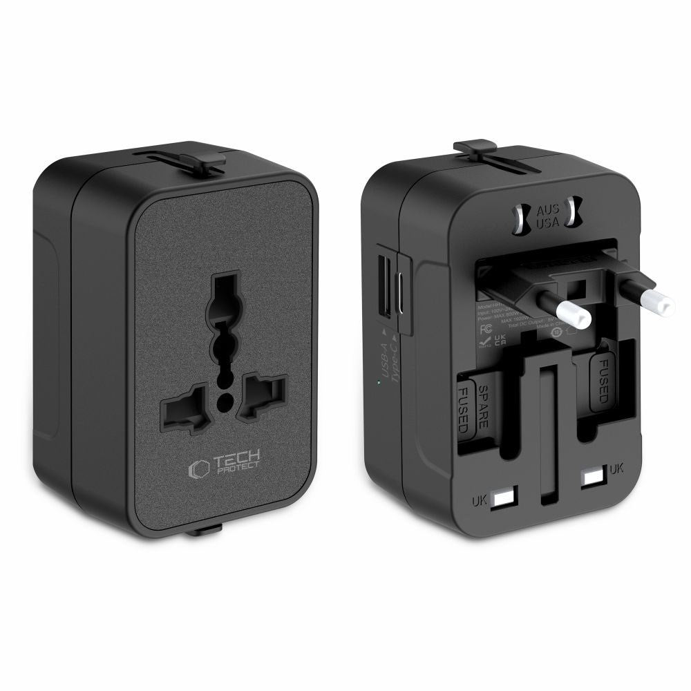 Tech-Protect Rejseadapter - EU / UK / US / AU - Sort
