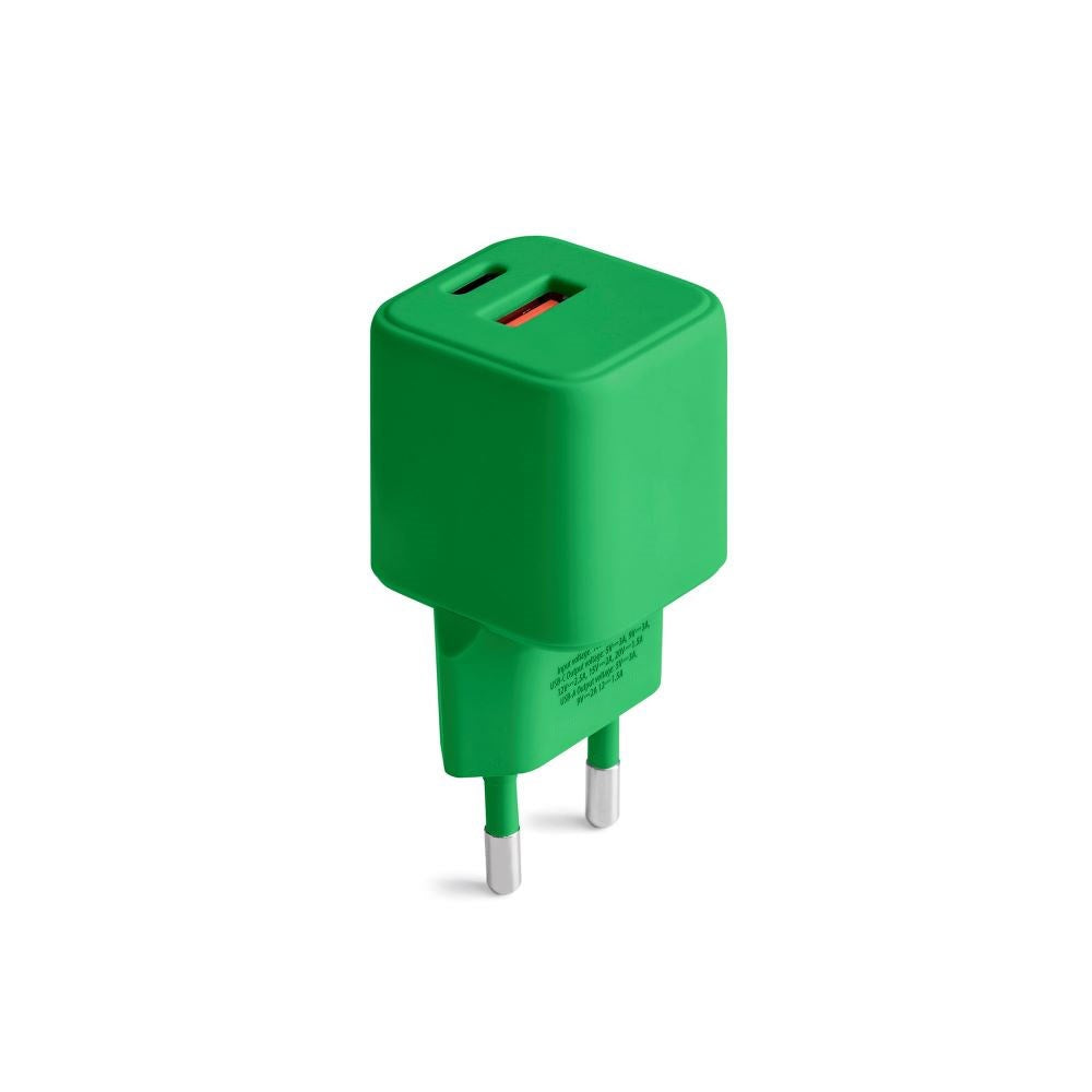Colorum Vægoplader - 1x USB-A & 1x USB-C / 30W - Green
