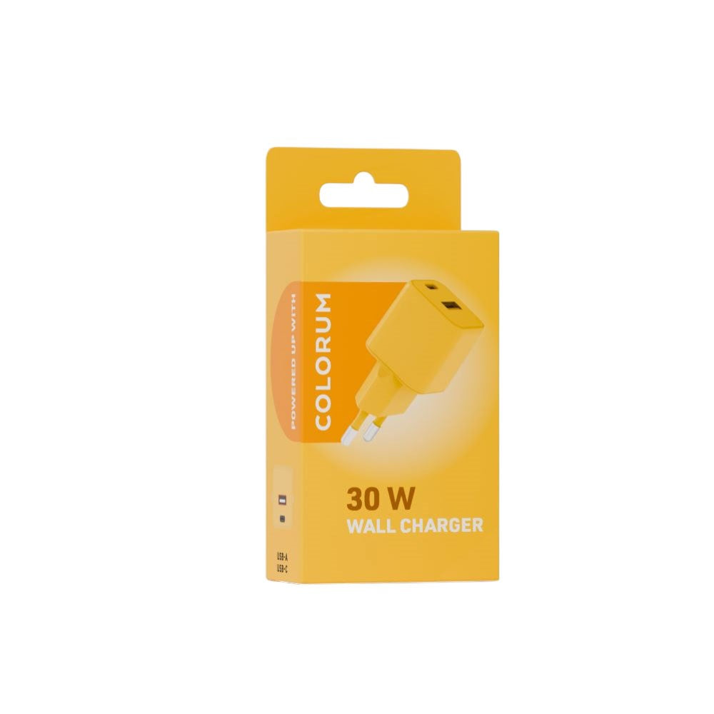 Colorum Vægoplader - 1x USB-A & 1x USB-C / 30W - Yellow