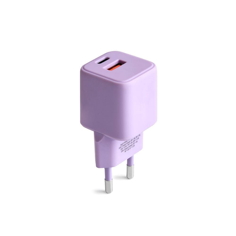 Colorum Vægoplader - 1x USB-A & 1x USB-C / 30W - Lavender