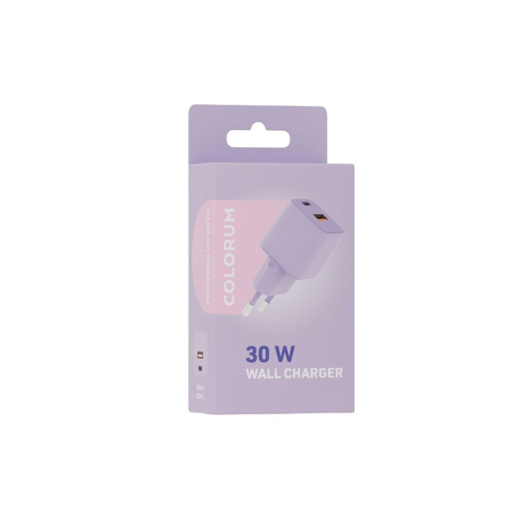 Colorum Vægoplader - 1x USB-A & 1x USB-C / 30W - Lavender