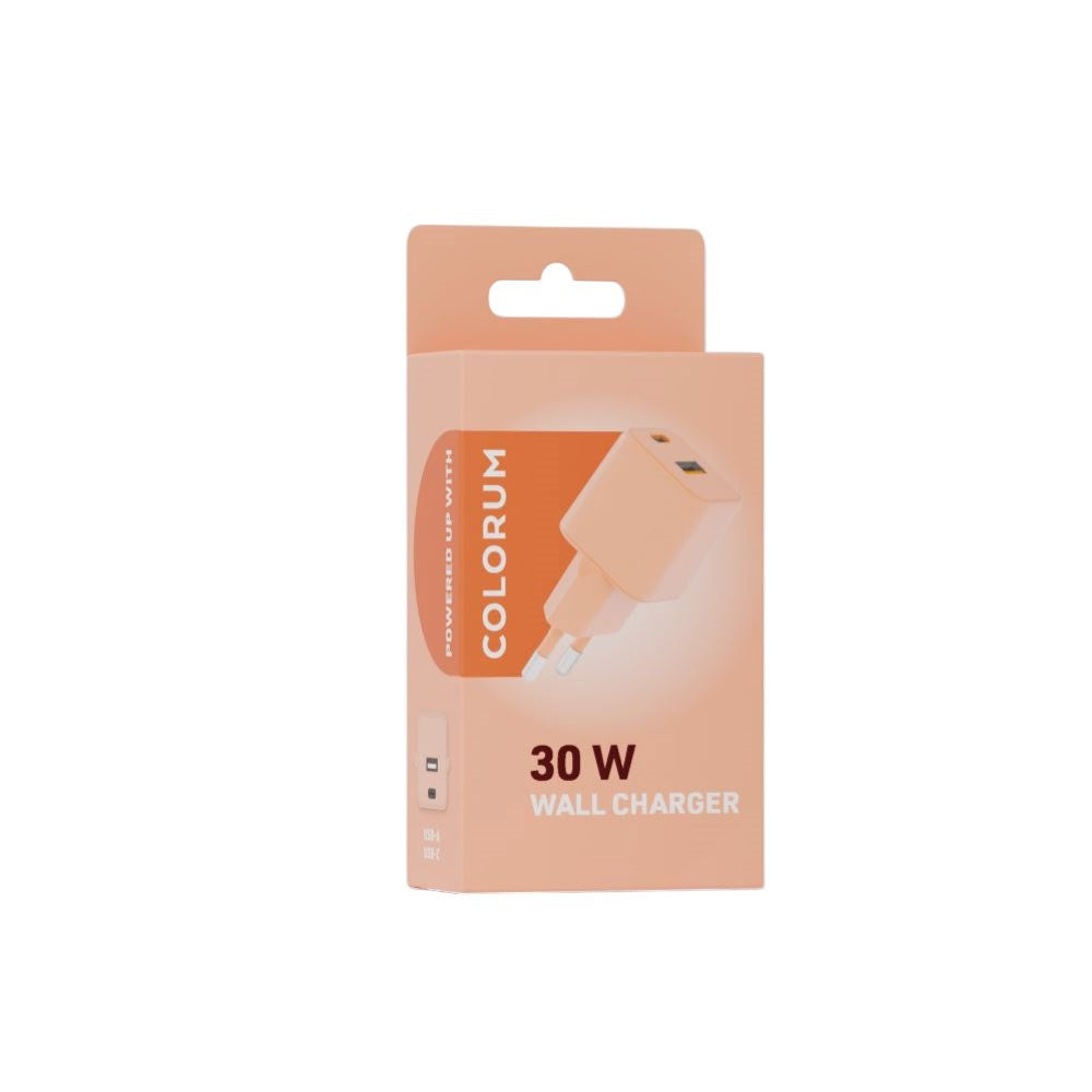 Colorum Vægoplader - 1x USB-A & 1x USB-C / 30W - Peach Fuzz