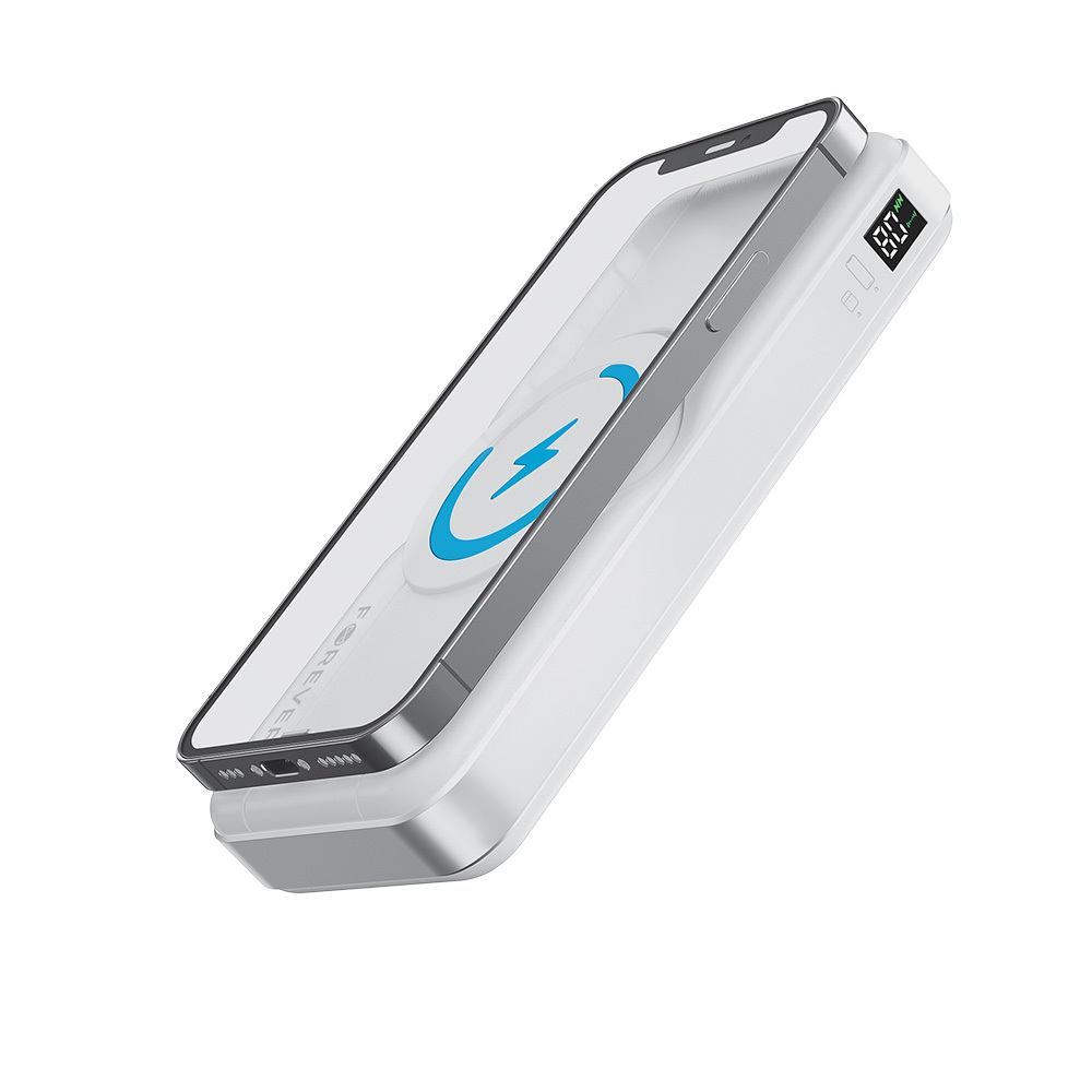 3-i-1 Magnetisk Trådløs PowerBank - Forever MATB-300 - 10.000 mAh - MagSafe Kompatibel - Hvid