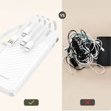 Wozinsky Powerbank - 10.000mAh - Lommelygte - Udtrækkelige Kabler - Hvid