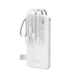 Wozinsky Powerbank - 10.000mAh - Lommelygte - Udtrækkelige Kabler - Hvid