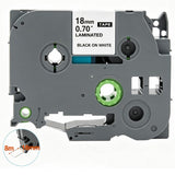Label Tape Kassette 8 meter Lamineret Kompatibel med Brother P-Touch labelprintere Sort på Hvid - 18mm