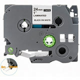 Label Tape Kassette 8 meter Lamineret Kompatibel med Brother P-Touch labelprintere Sort på Hvid - 24mm