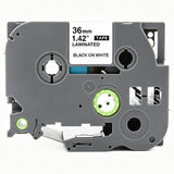 Label Tape Kassette 8 meter Lamineret Kompatibel med Brother P-Touch labelprintere Sort på Hvid - 36mm