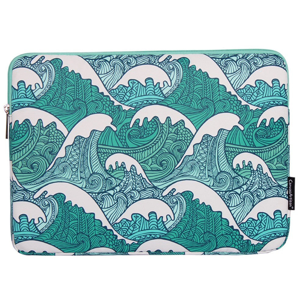 CanvasArtisan Sleeve m. Wave Motiv for bærbar PC / Macbook 14" - (37 x 26,5 x 2 cm) - Blå