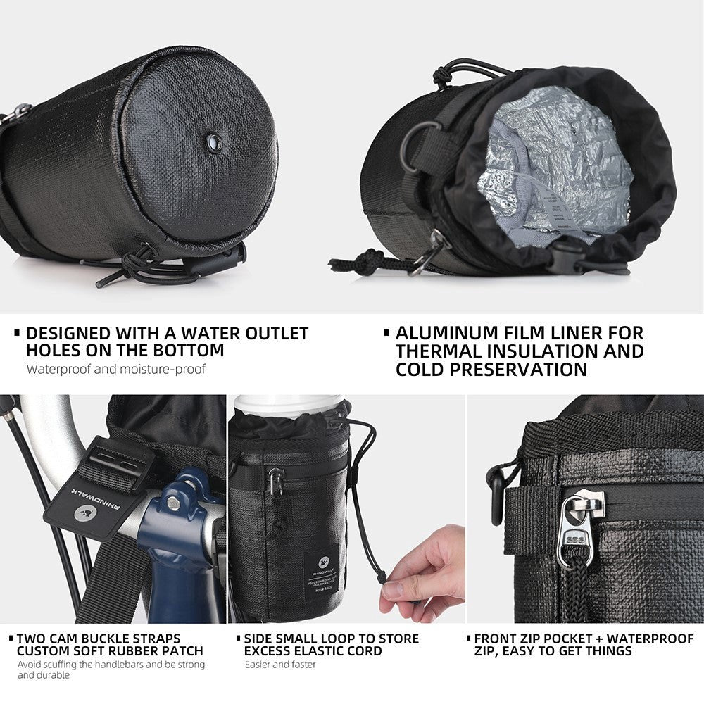 Sykkelstyrveske i polyester m. Stropp - Svart