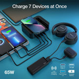 Naztech Docking Station 65W m. Trådløs Oplader, 3 x USB-A, 1 x USB-C, 1 x 4000mAh Powerbank & 20W Vægoplader - Sort