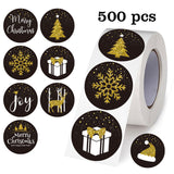 Klistermærkerulle med 500 stk. - 7 Unikke Designs - Jul / Guld