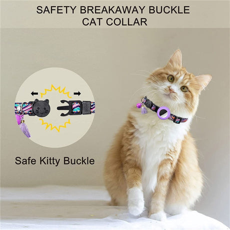 Kattehalsbånd med AirTag silikondeksel og dusk - lilla