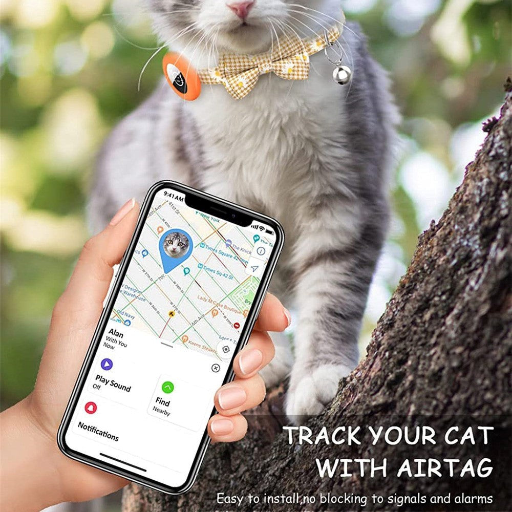 Kattehalsbånd med AirTag silikondeksel og klokke - oransje