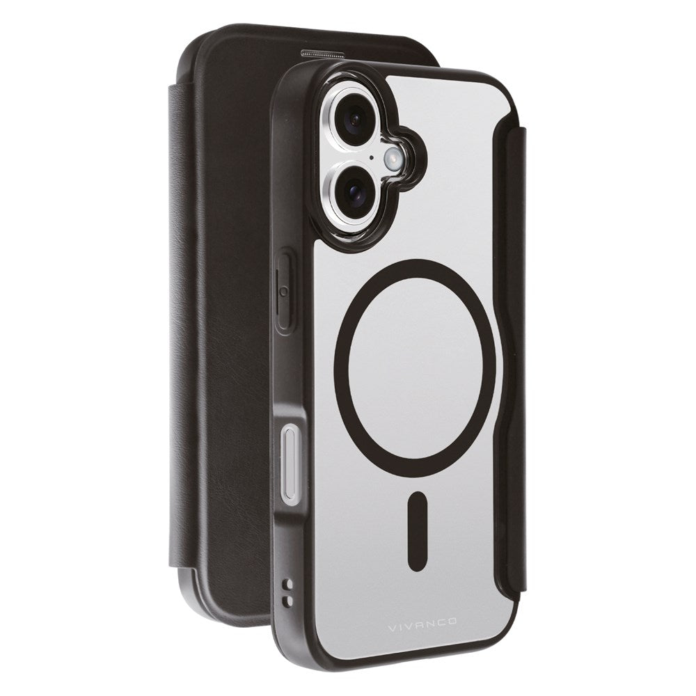 iPhone 16 Vivanco Classic Wallet Leather Flip Cover m. Lommebok - MagSafe-kompatibel - Svart