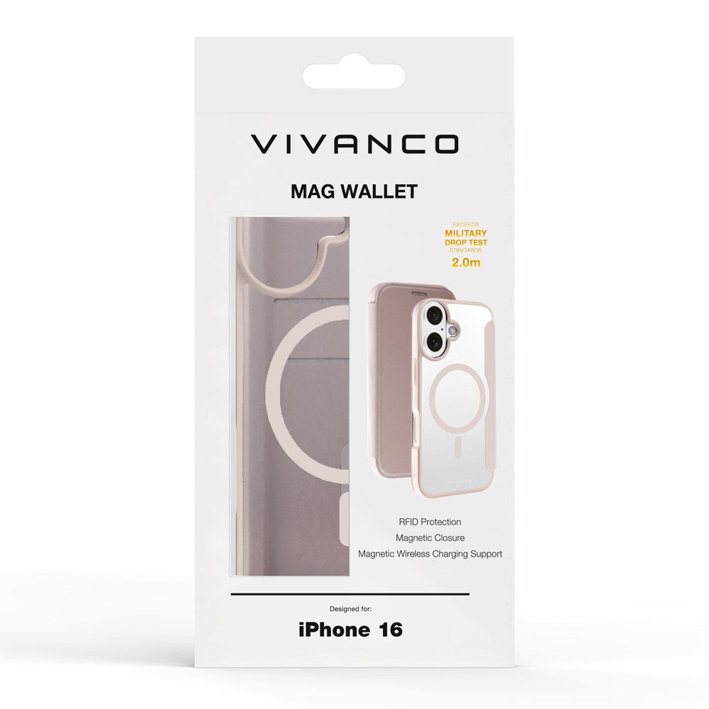 iPhone 16 Vivanco Classic Wallet Leather Flip Cover m. Lommebok - MagSafe-kompatibel - Greige