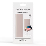 iPhone 16 Vivanco Classic Wallet Leather Flip Cover m. Lommebok - Greige