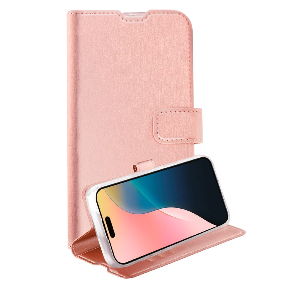 iPhone 16 Vivanco Classic Wallet Leather Flip Cover m. Lommebok - Rose gull