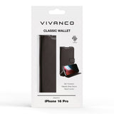 iPhone 16 Pro Vivanco Classic Wallet Leather Flip Cover m. Lommebok - Svart