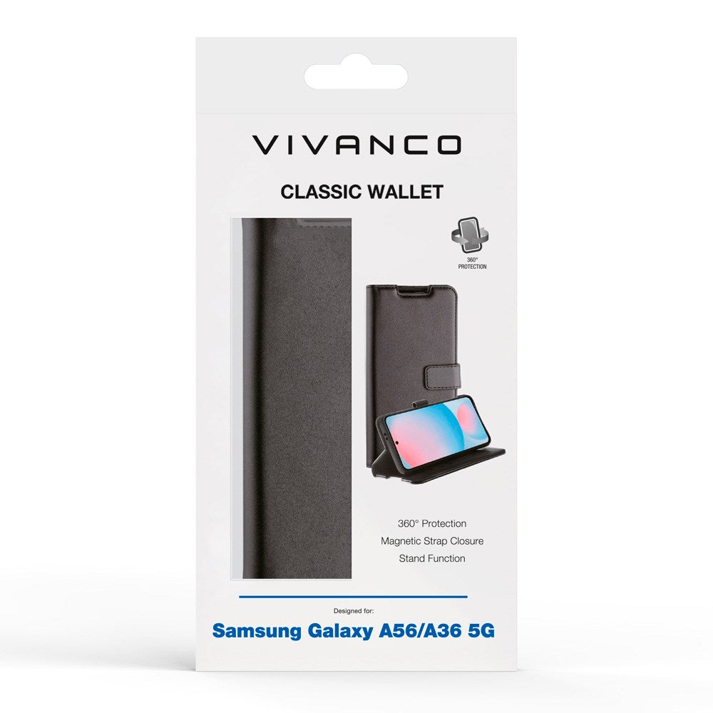 Vivanco Classic Wallet Flip Cover m. Lommebok - Samsung Galaxy A56 (5G) / A36 (5G) - Svart
