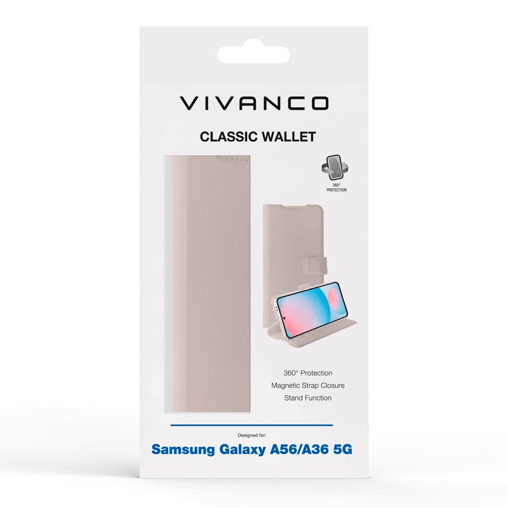 Vivanco Classic Wallet Flip Cover m. Lommebok - Samsung Galaxy A56 (5G) / A36 (5G) - Taupe