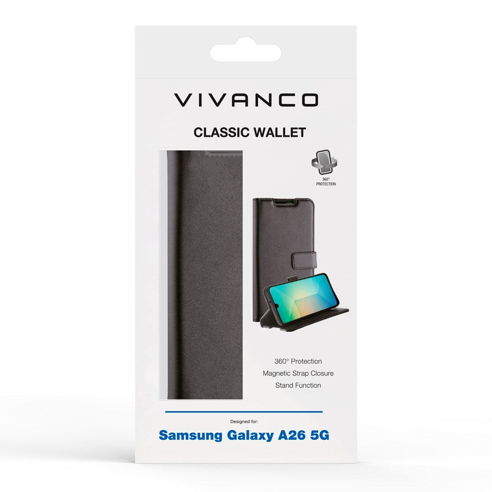 Vivanco Classic Wallet Flip Cover m. Lommebok - Samsung Galaxy A26 (5G) - Svart