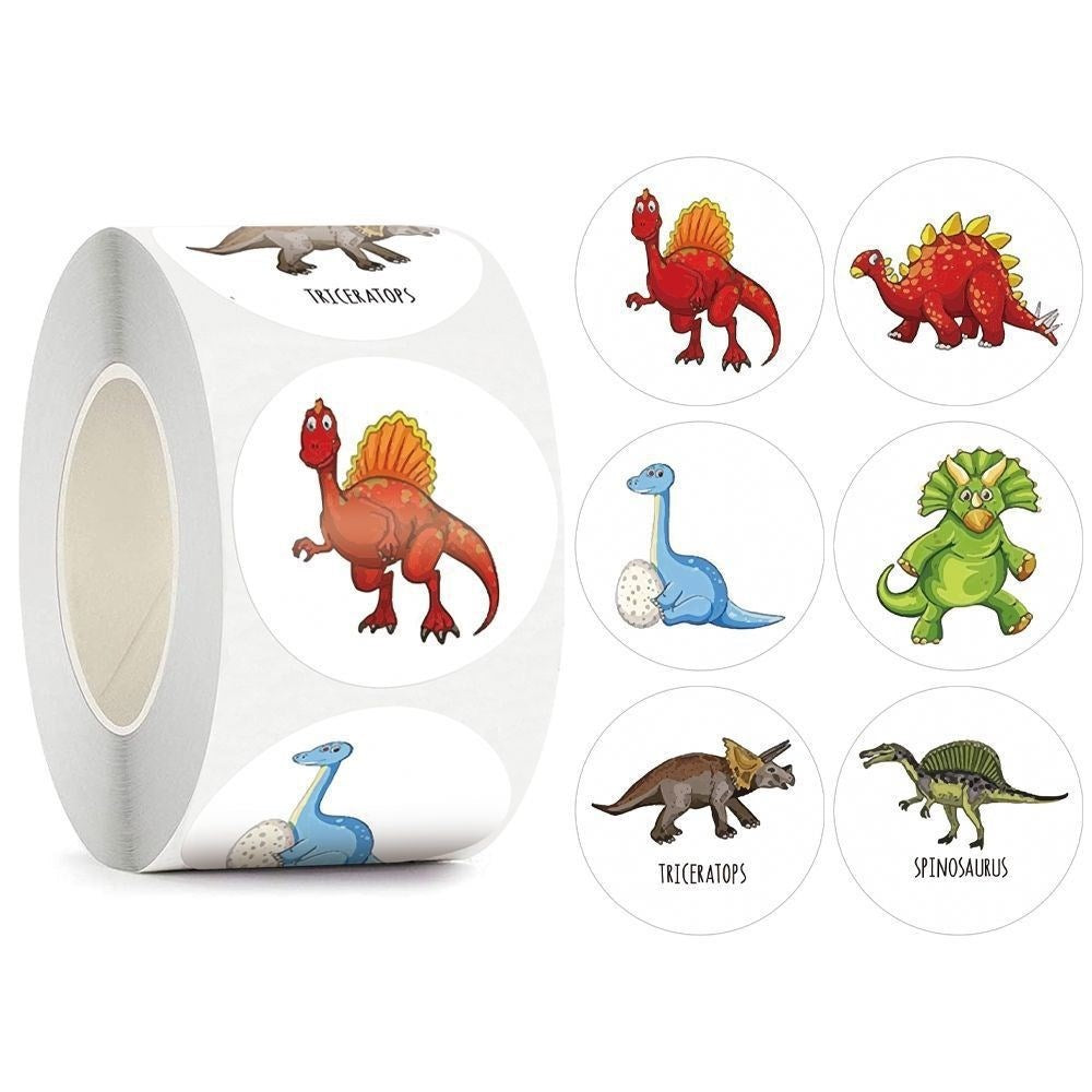 Klistermærkerulle med 500 Tegneserie Dinosaurer - V1