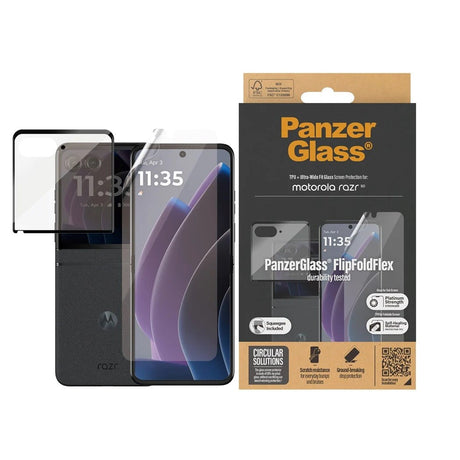 Motorola Razr 50 - PanzerGlass 2-i-1 skjermbeskytter i glass og film - Gjennomsiktig/svart kant