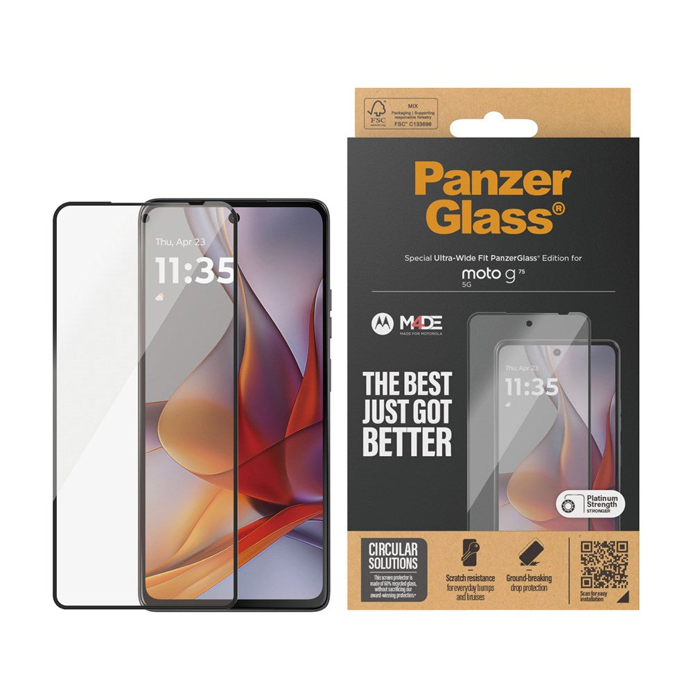PanzerGlass Ultra-Wide Fit skjermbeskytter - Motorola Moto G75 (5G) - Gjennomsiktig / svart kant
