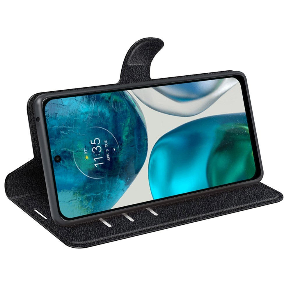 Motorola Moto G42 Litchi Leather Flip Cover m. Lommebok - Svart