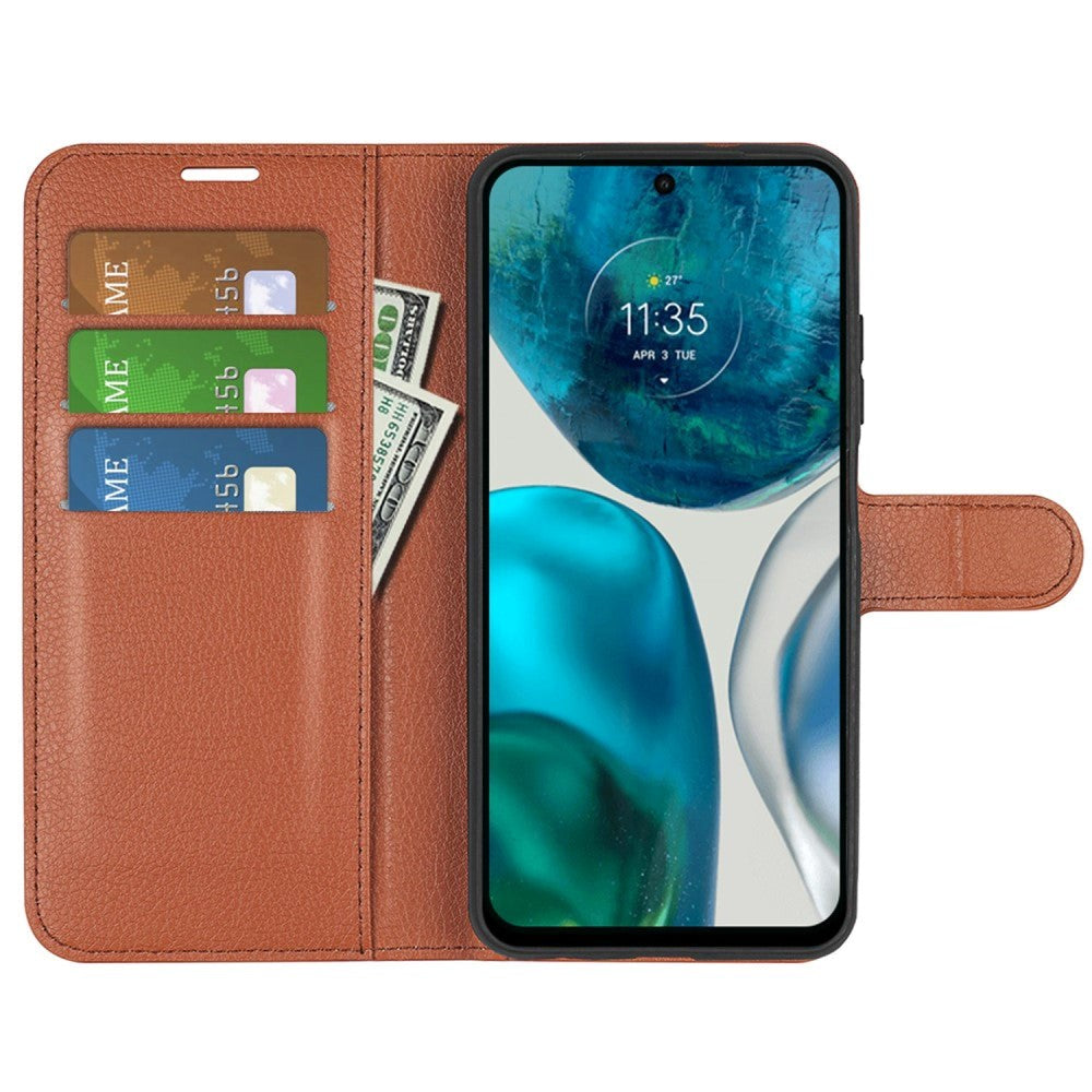 Motorola Moto G42 Litchi Leather Flip Cover m. Lommebok - Brun