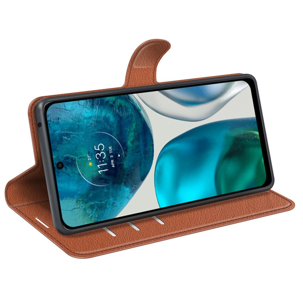 Motorola Moto G42 Litchi Leather Flip Cover m. Lommebok - Brun