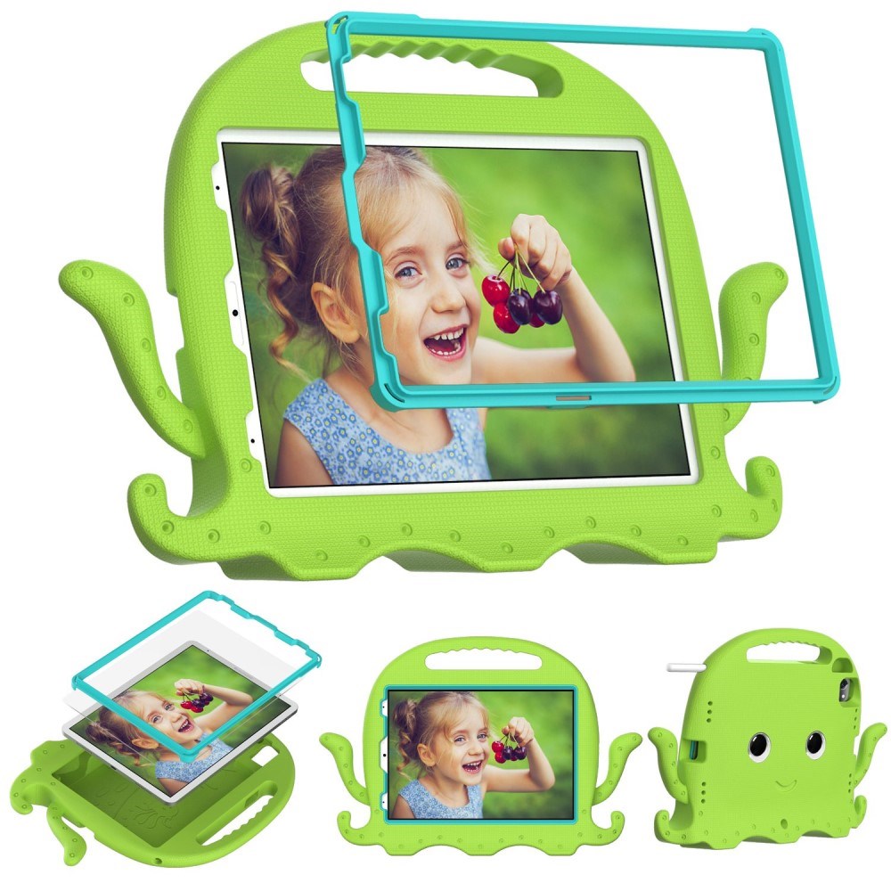 EIDERWOOD iPad Air 11" (2025 / 2024) / Pro 11" (2018-2024) Bakdeksel for barn m. Skulderstropp &amp; Håndholder - Octopus - Grønn