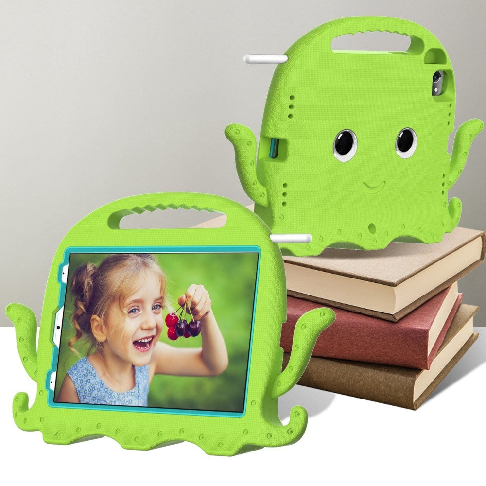 EIDERWOOD iPad Air 11" (2025 / 2024) / Pro 11" (2018-2024) Bakdeksel for barn m. Skulderstropp &amp; Håndholder - Octopus - Grønn