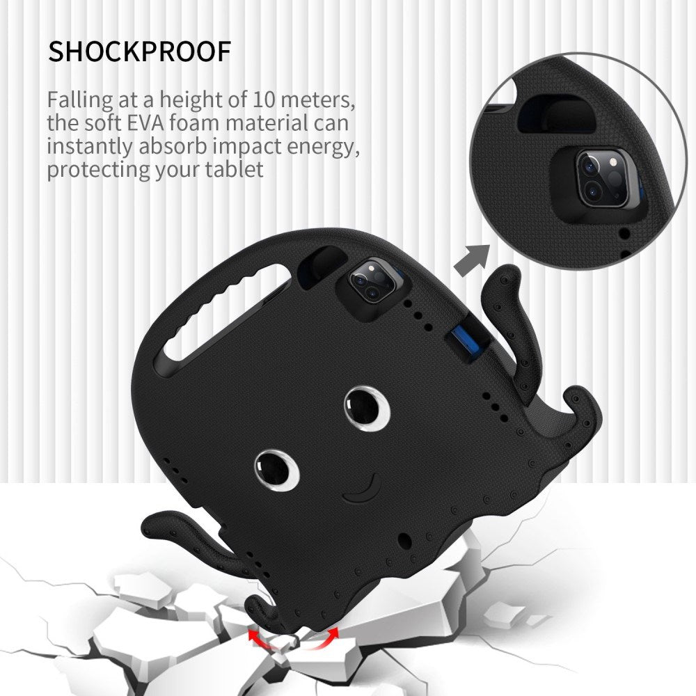 EIDERWOOD iPad Air 11" (2025 / 2024) / Pro 11" (2018-2024) Bakdeksel for barn m. Skulderstropp &amp; Håndholder - Octopus - Svart