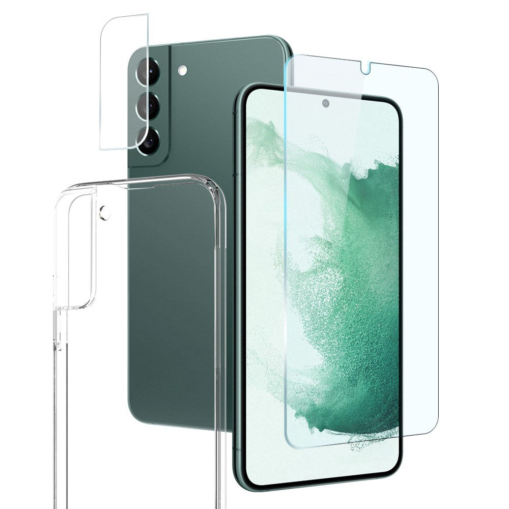 Samsung Galaxy S22 NORTHJO 360° Protection Set inkl. Cover & Skærmbeskyttelse & Kameralinsebeskyttelse - Gennemsigtig