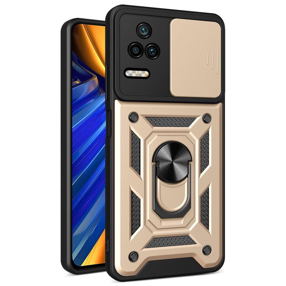Xiaomi Poco F4 Craftsman Bakdeksel m. Magnetisk Kickstand &amp; Cam Slider - Gull