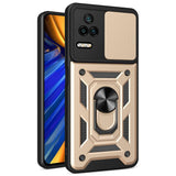 Xiaomi Poco F4 Craftsman Bakdeksel m. Magnetisk Kickstand &amp; Cam Slider - Gull