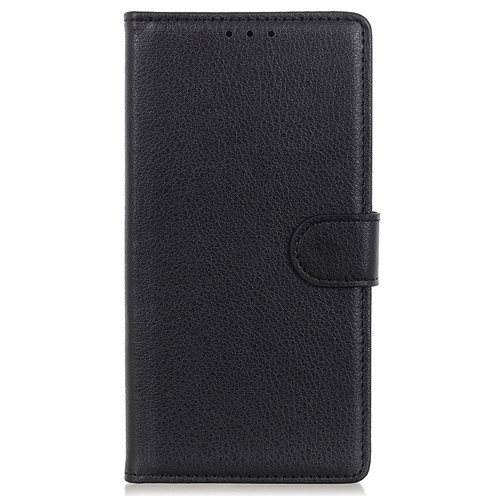 Samsung Galaxy M13 Litchi Leather Flip Cover m. Lommebok - Svart