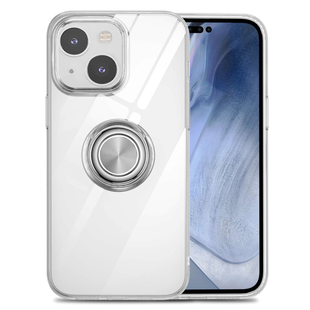 iPhone 14 Plus Kickstand-deksel med ringholder - gjennomsiktig