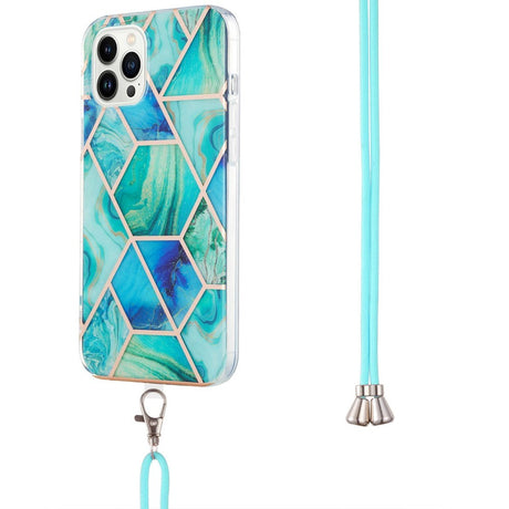 iPhone 14 Pro Max fleksibelt plastdeksel m. Snor - Marmor - Grønn
