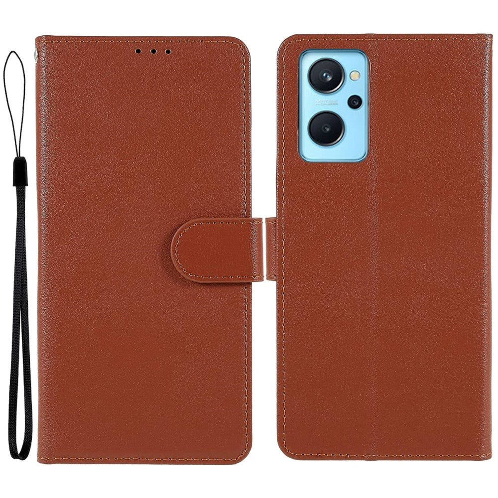 Oppo A76 / Realme 9i Leather Flip Cover m. Lommebok- og stativfunksjon - brun