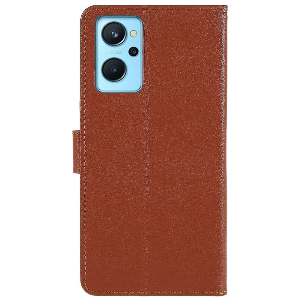 Oppo A76 / Realme 9i Leather Flip Cover m. Lommebok- og stativfunksjon - brun