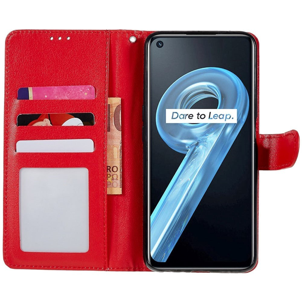 Oppo A76 / Realme 9i Leather Flip Cover m. Lommebok- og stativfunksjon - rød